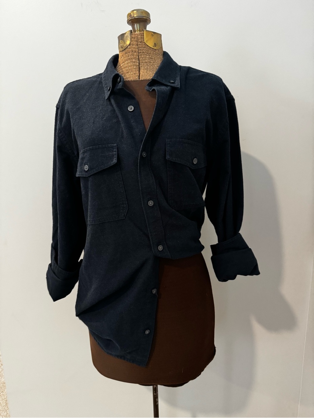 Everlane Heavyweight Cotton Overshirt Shirt Jacket Navy Blue Large Button Down